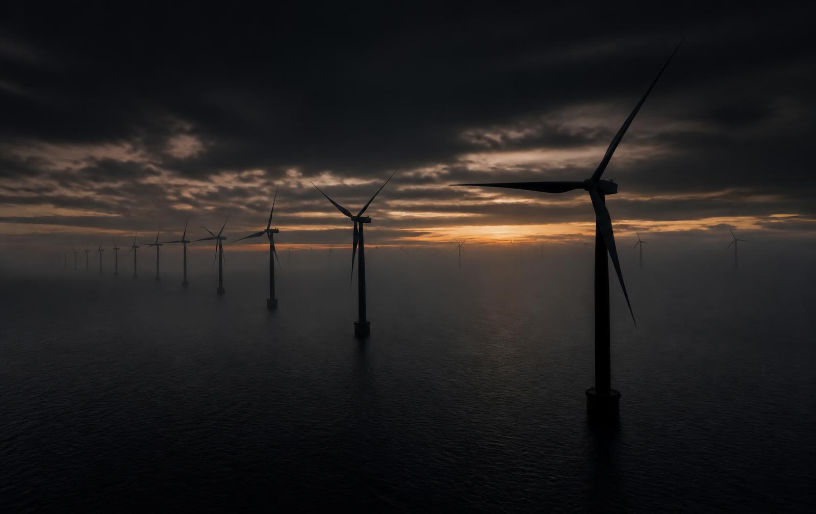 Offshore wind farm at dusk
